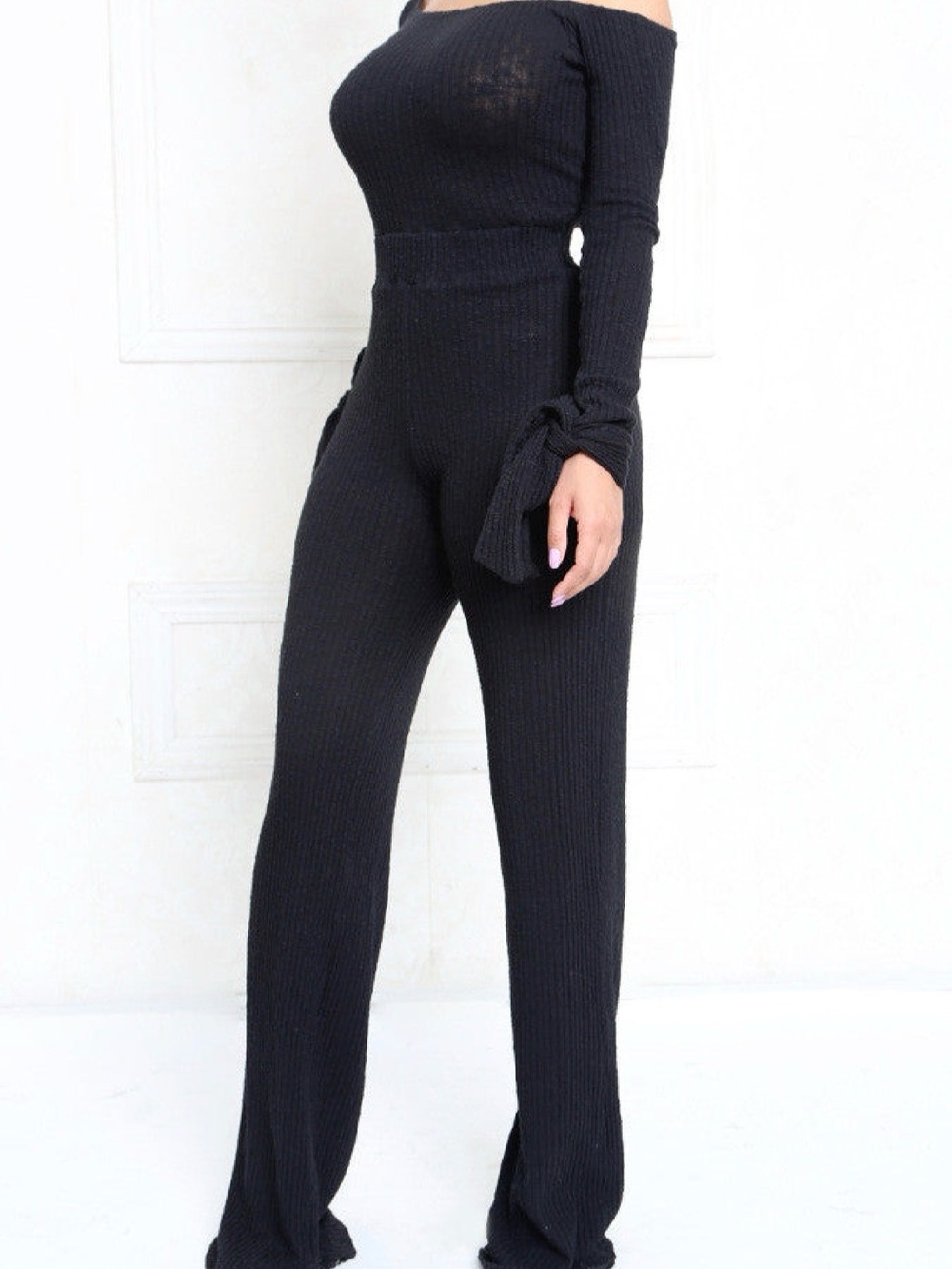 Gypsy off the shoulder textured ribbed knit jumpsuit